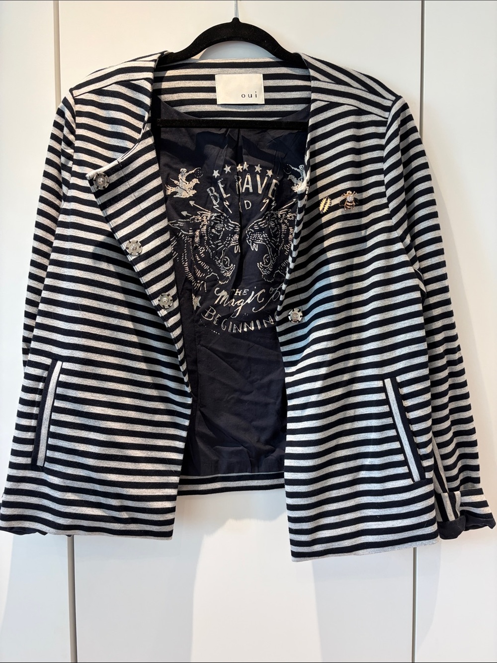 Oui Striped Navy and White Blazer, size 12